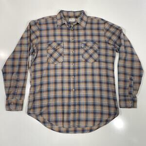 VTG Roebucks Flannel Long Sleeve Western Button Blue 70’s Large 16.5 Tall USA